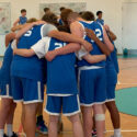 Basketball team huddle